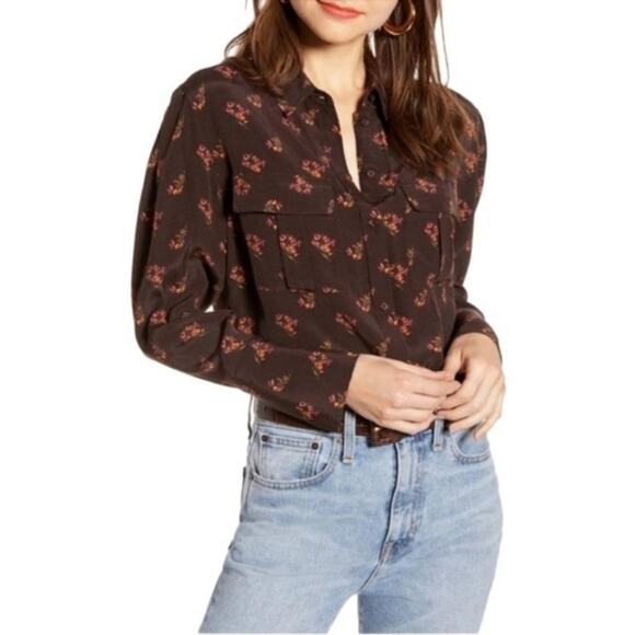 NWT Something Navy Brown Ganache Bohemian Button Down Size M - Picture 2 of 6